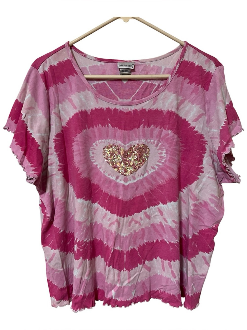 Fashion Bug Women’s 22/24W Top With Bling Sequin Heart Short Sleeve